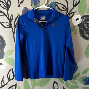 Under Armour Long Sleeve Button Up Athletic Polo - Royal Blue - Youth Size Med